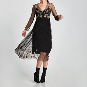 ZARA // black tulle beaded midi dress